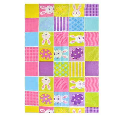 Obrus Wielkanocny z Foliową Powłoką 135x290cm - Różowy Design z Zajączkami i Jajkami