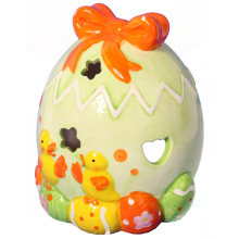 Ceramiczny Lampion Wielkanocny Jajko z Kurczaczkami w Kolorze Pomarańczowym