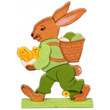 ZAJĄC Z KURCZACZKAMI DEKORACJA DREWNIANA 15CM