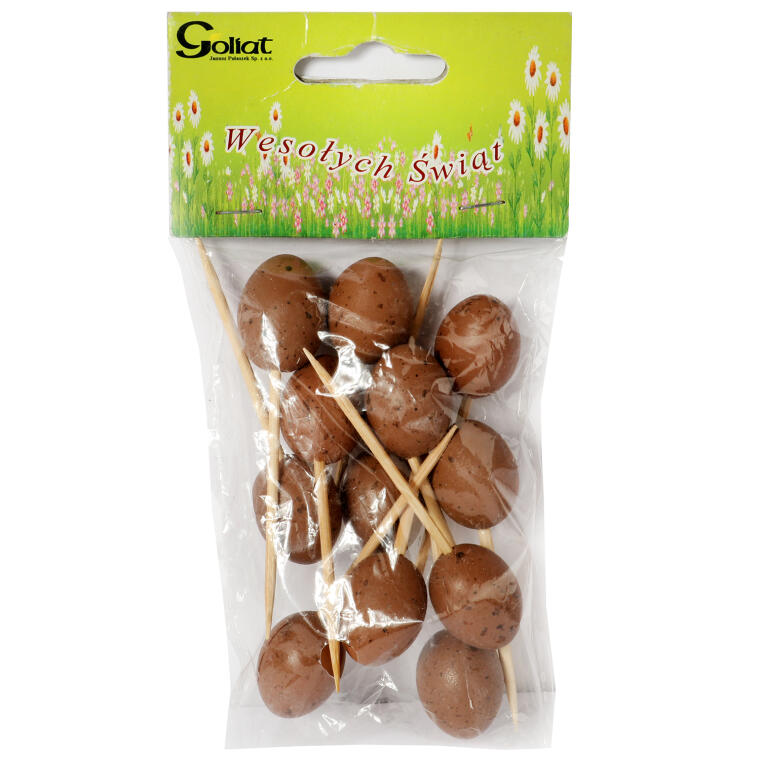 Jajka plastikowe na piku zestaw 12 sztuk 2,5cm brązowe