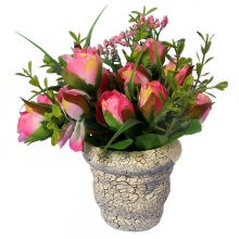 Dekoracyjne różyczki w doniczce - Sztuczne kwiaty do wnętrz i ogrodów, Kolor: Różowy