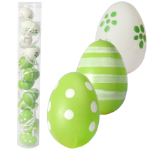 Jajka plastikowe zawieszki zestaw 12 sztuk 4cm zielone z dekorem