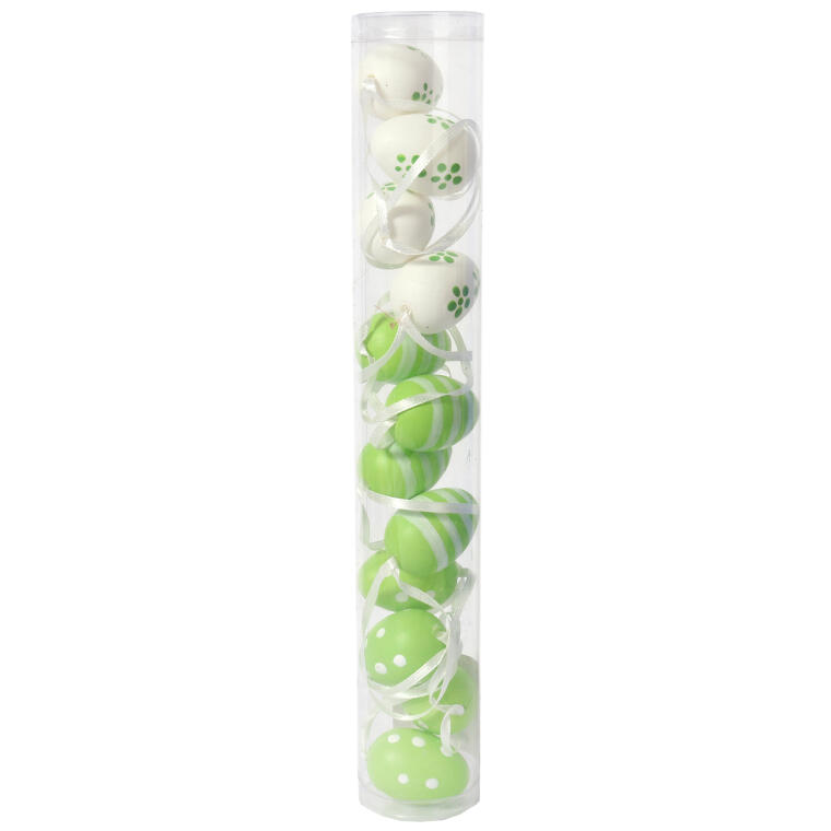 Jajka plastikowe zawieszki zestaw 12 sztuk 4cm zielone z dekorem