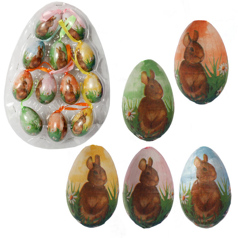 Zestaw Wielkanocnych Jajek Zawieszek z Motywem Zajączka - 12 sztuk, 6 cm