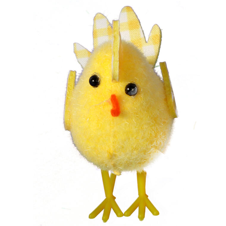 Żółte Kurki Dekoracyjne z Grzebieniem i Skrzydłami w Kratkę 6szt - Wielkanocne Ozdoby 5cm