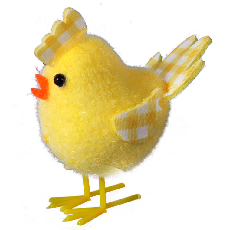 Żółte Kurki Dekoracyjne z Grzebieniem i Skrzydłami w Kratkę 6szt - Wielkanocne Ozdoby 5cm
