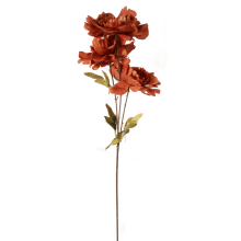 Sztuczna Gałązka z 3 Piwoniami Wysokiej Jakości, Kolor Brązowy, 63 cm