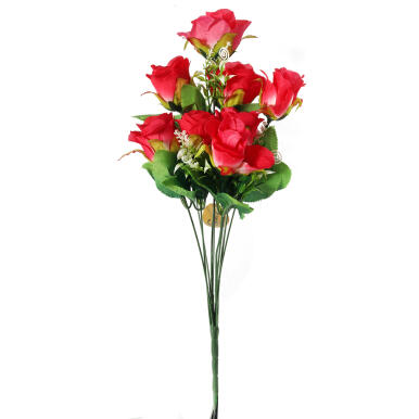 Elegancki Sztuczny Bukiet 9 Róż w Ciemnym Odcieniu Różu - Dekoracja na Cały Rok