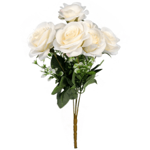 Sztuczny Bukiet Białych Róż 45cm - 7 Sztuk Wyglądających Jak Żywe