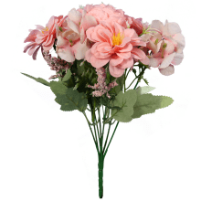 Różowy bukiet 7 sztucznych kwiatów typu Hortensja, 32 cm