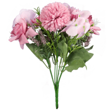 Bukiet 6 kwiatów mix z czosnkiem 32cm różowy