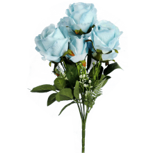 Sztuczne róża w bukiecie, 7 sztuk, 42 cm, kolor niebieski