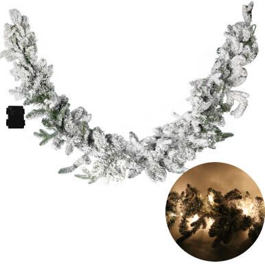 Ośnieżona Girlanda Świąteczna z Lampkami LED - Biała, Zasilanie Bateryjne, Długość 150 cm