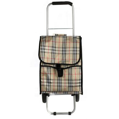 Torba na zakupy na kółkach z amortyzacją i zabezpieczeniem, beżowa kratka