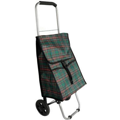Wózek na zakupy z zieloną torbą w kratkę - wysokiej jakości torba na kółkach