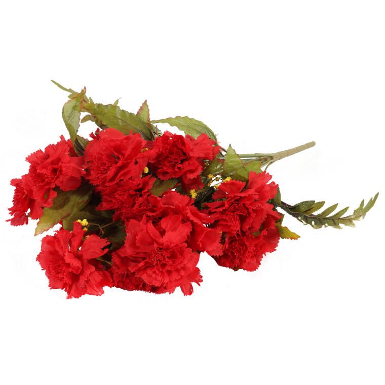 Czerwony Bukiet Sztucznych Goździków z Paprotkami - 18 Szczegółowo Odwzorowanych Kwiatów, Wysokość 48 cm