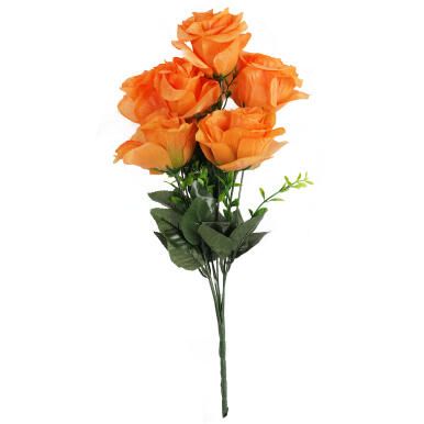 Sztuczne R&oacute;że w Bukiecie - 7 Sztuk, Kolor Pomarańczowy, 54 cm