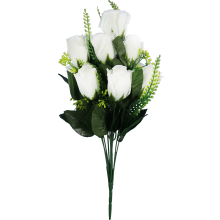 Biały Bukiet Sztucznych Róż o Wysokości 45 cm - 9 Sztuk