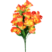 Sztuczny Bukiet Kwiatów - Róża i Lilia, 24 Sztuki, 54 cm, Kolor Pomarańczowy