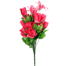 Bukiet Sztucznych Kwiatów - Róża i Lilia, 24 szt., 54 cm, Kolor Ciemno Różowy
