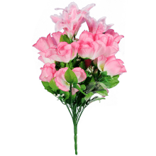 Bukiet Sztucznych Kwiatów Mix Róża i Lilia, Wysokość 54 cm, Kolor Jasnoróżowy