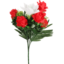 Bukiet 10 Sztucznych Kwiatów - Amarylis i Róża, Kolor Czerwony, Wysokość 52 cm