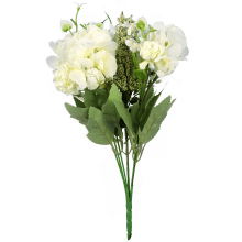 Elegancki bukiet z sztucznej hortensji i kwiatów mieszanych - kolor kremowy, 32 cm
