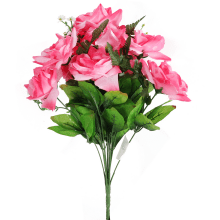 Bukiet Sztucznych Róż z Paprocią, Kolor Jasno Różowy, Wysokość 46 cm