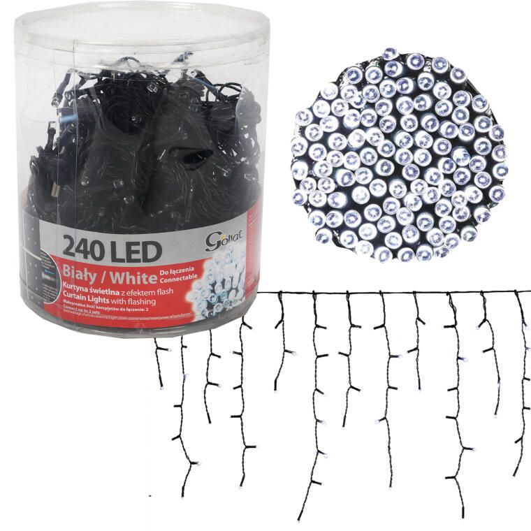 Kurtyna 240 lampek LED z  efektem flash i dodatkowym gniazdem biała