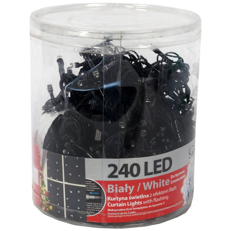 Kurtyna 240 lampek LED z  efektem flash i dodatkowym gniazdem biała