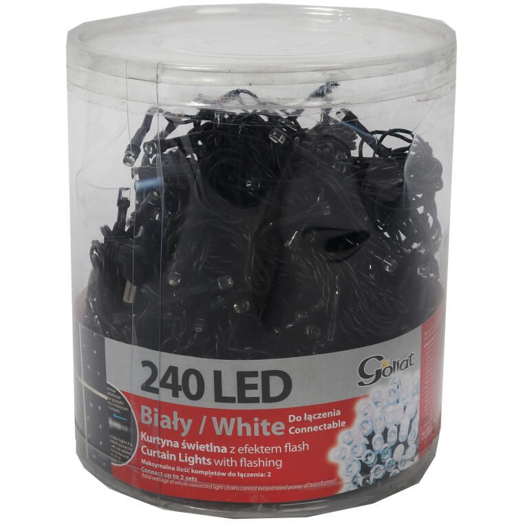 Kurtyna 240 lampek LED z  efektem flash i dodatkowym gniazdem biała