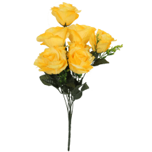 Bukiet 8 róż z dodatkiem bukszpanu w kolorze żółty