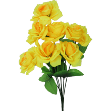 Żółty Bukiet Dekoracyjnych Róż - 7 Sztuk, Realistyczny Wygląd, Wysokość 44cm