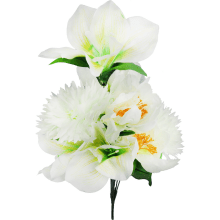 Biały Bukiet Luksusowych Kwiatów Sztucznych: Lilia, Amarylis, Chryzantema - 9 Sztuk, Wysokość 58 cm