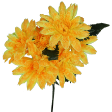 Bukiet sztucznych kwiatów 7 dalii z dodatkiem liści paproci w kolorze żółtym