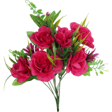Sztuczny Bukiet Róż - 10 Gałązek w Kolorze Różowym z Dodatkami Dekoracyjnymi