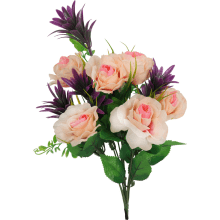 Sztuczny Bukiet 10 Róż z Dodatkami w Kolorze Łososiowym - 43 cm
