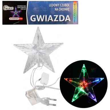 Gwiazda LED na czubek choinki z multi światłem 16 cm