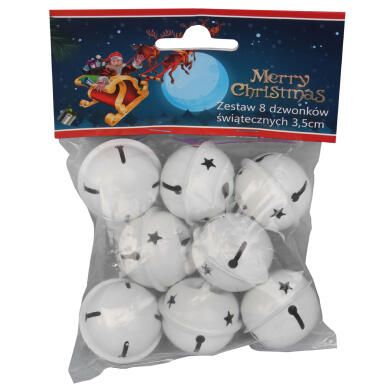 DZWONKI MIKOŁAJA METALOWE 3,5 CM ZAWIESZKI BIAŁE