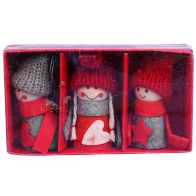 ZAWIESZKI ŚWIĄTECZNE - ZESTAW FIGUREK CHŁOPCÓW I DZIEWCZYNKI W KOLORZE CZERWONO-SZARYM