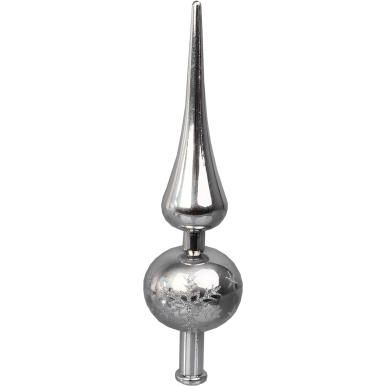 Plastikowy czub na choinkę srebrny ze srebrnym, brokatowym dekorem