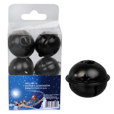 DZWONKI MIKOŁAJA 4 CM ZAWIESZKI CZARNE METALOWE