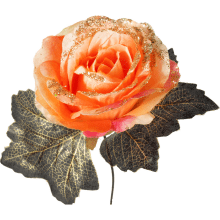 Pomarańczowa Róża Satynowa z Złotym Brokatem - Sztuczna Kwiatowa Dekoracja o Wysokości 62 cm
