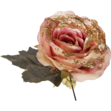 Róża satynowa z brokatem sztuczny kwiat jasno różowa