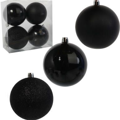 Zestaw 4 Czarnych Bombek Plastikowych 8cm w Przezroczystym Pudełku