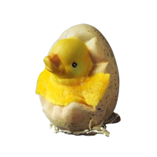 Ceramiczny kurczaczek z żółtym futerkiem wystający z jajka 8x6 cm