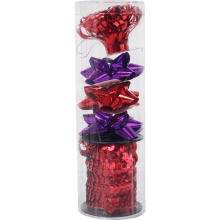 Zestaw do pakowania prezentów: rozetki + wstążka cekinowa  kolor czerwono fioletowy
