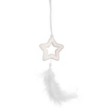 Ozdoba bożonarodzeniowa zawieszka GWIAZDA Z PIÓRKAMI 30 cm BIAŁA