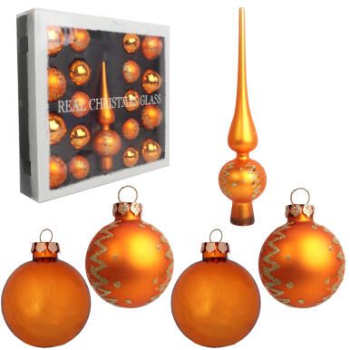 Zestaw 18 bombek szklanych z czubkiem kolor pomarańczowy II