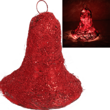 Czerwony Dzwon Świąteczny z Sizalu z Oświetleniem i Brokatem 27x28 cm